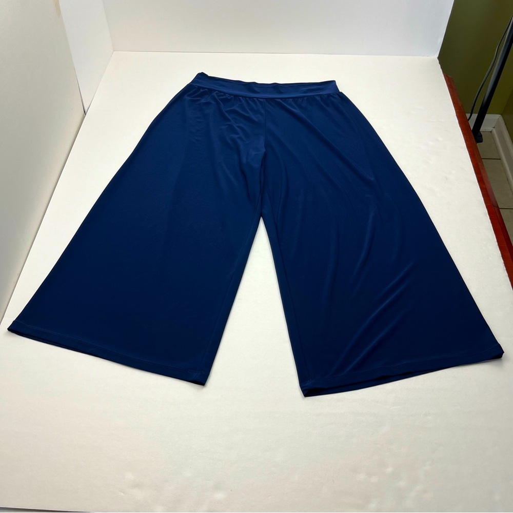 Clara SunWoo Navy Blue Wide Leg Cropped Pant Womens Size 1X Pull On Stretch